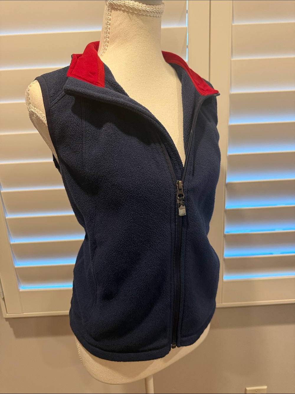 L.L. Bean Navy Fleece Full-Zip Vest with Red Trim